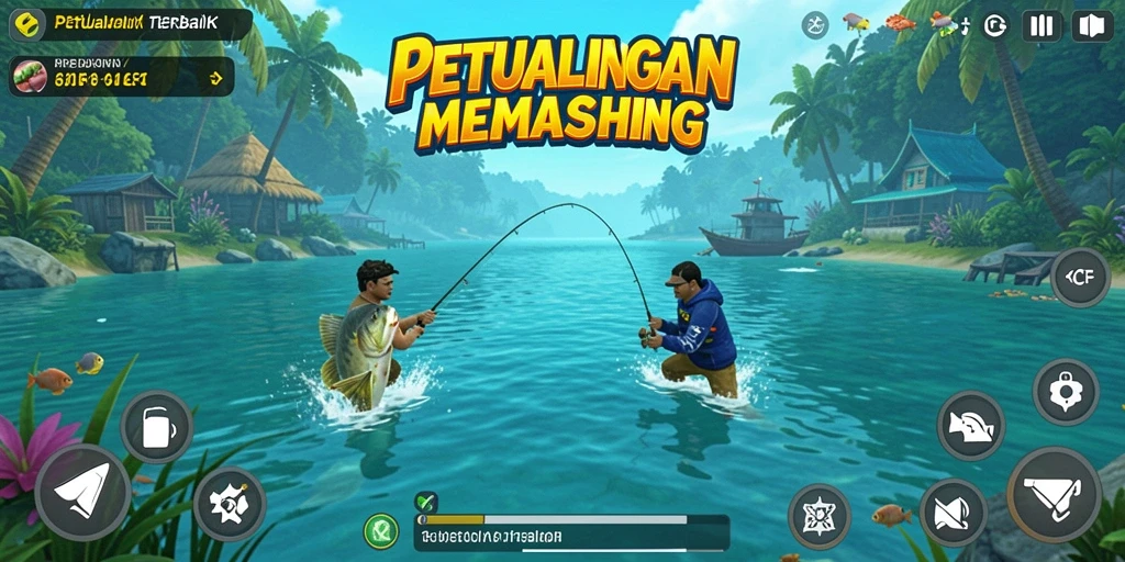 Tampilan gameplay seru dalam 6CF saat menangkap ikan.