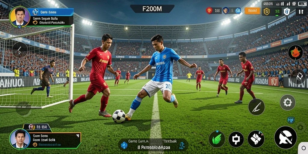 Tampilan gameplay F200M yang menegangkan dalam pertandingan sepak bola.