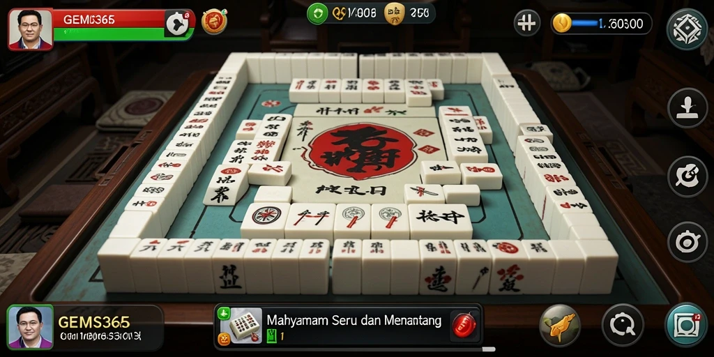 Screenshot utama GEMS365 yang menunjukkan aksi permainan Mahjong yang seru.