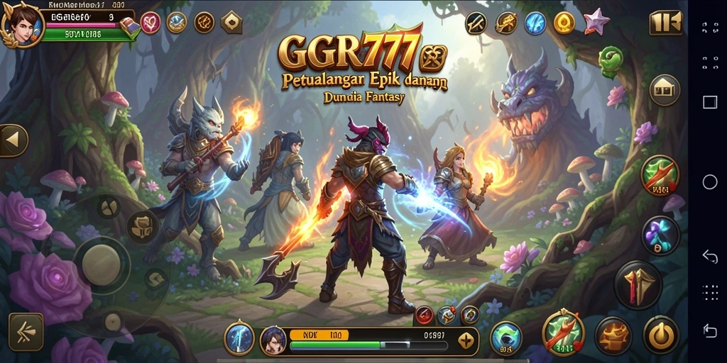Screenshot utama GGR777 menampilkan aksi pertempuran epik dalam dunia fantasi.