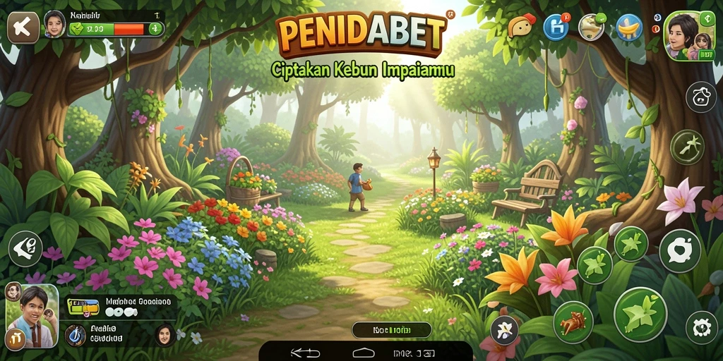 Tampilan gameplay PENIDABET menampilkan kebun yang kaya dan subur.