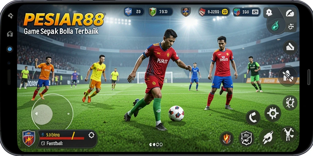 Screenshot PESIAR88 menampilkan aksi mendebarkan di lapangan sepak bola.