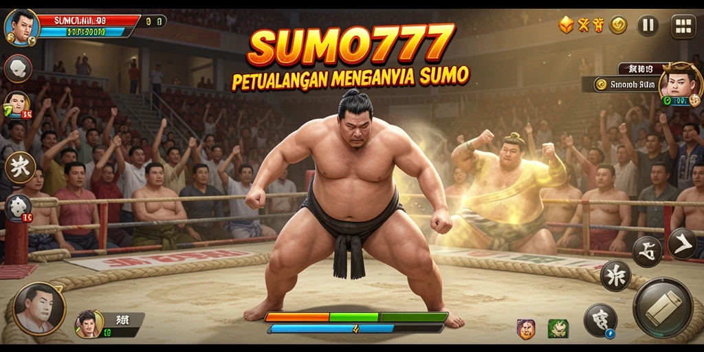 Tampilan gameplay SUMO777 menghadirkan pertarungan sumo yang menegangkan.