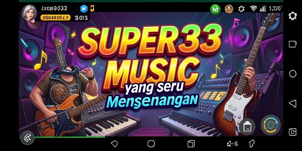 Tangkapan layar dari gameplay SUPER33 dengan aksi musik yang mengasyikan.