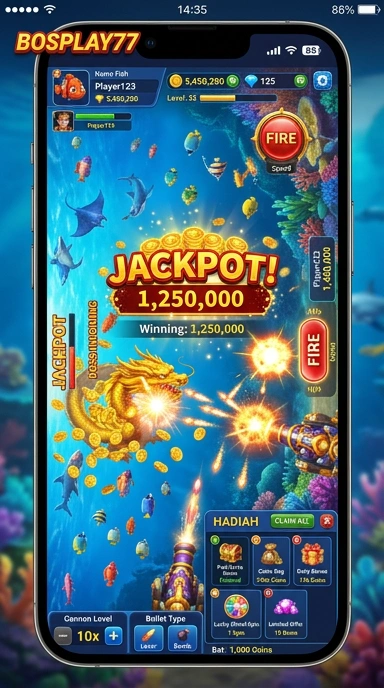 Screenshot aplikasi bosplay77 dengan fitur unggulan.